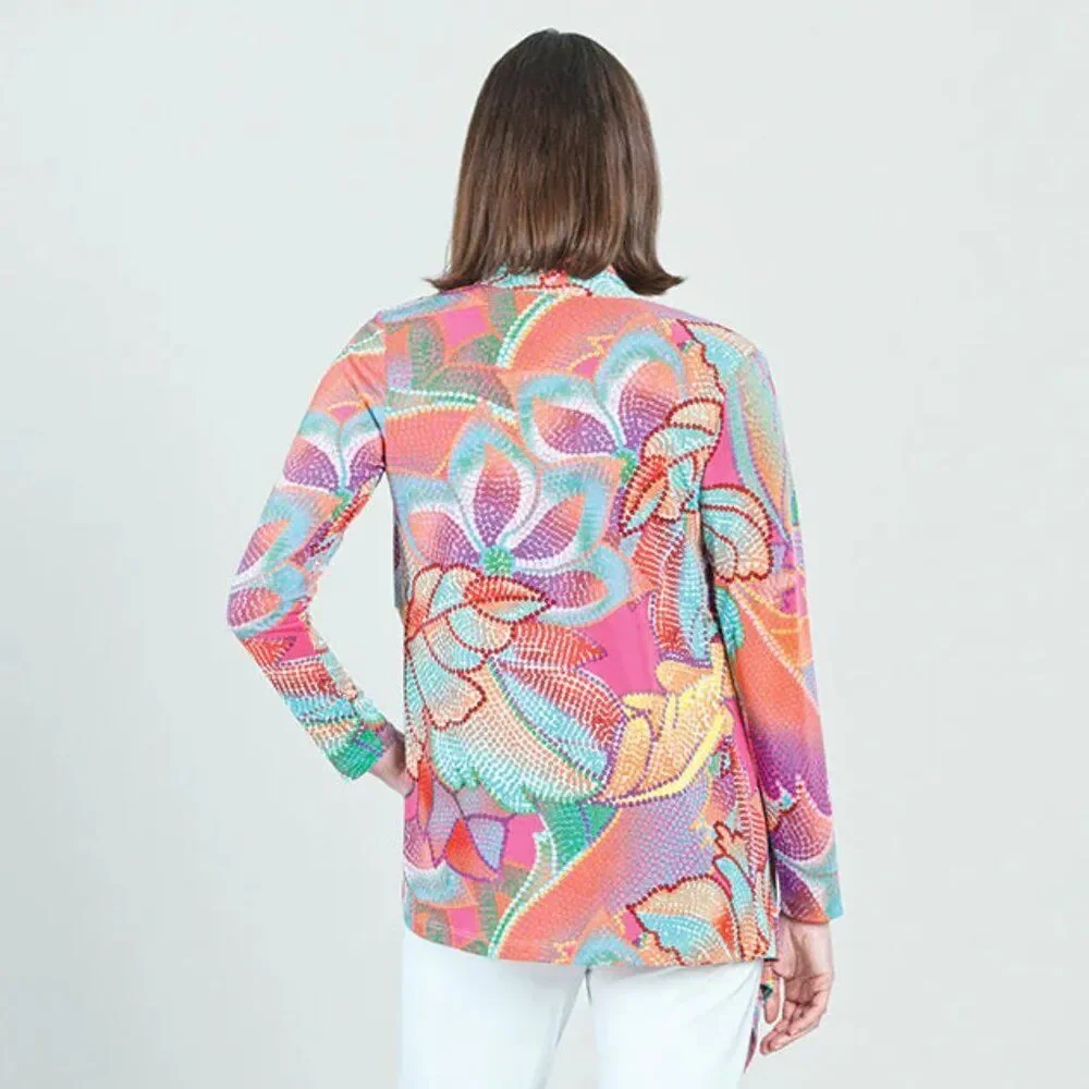 Clara SunWoo gorgeous Draped Tunic open Cardigan in Mosaic Petal Print LG vacay! - Picture 3 of 11